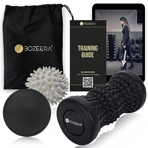 Igelball Fußmassage Set |1X Fußmassagegerät 1X Massageball mit Noppen 1x Lacrosse Ball| Massagebälle für Rücken Beine Füße| Igelbälle hart,Fußmassageroller mittelhart|Inkl. Video,Poster & Tasche