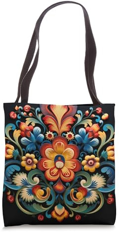Traditional Norwegian Rosemaling Folk Art Tote Bag
