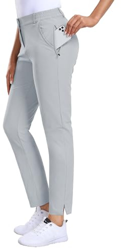 Hiverlay Pantalones de golf para mujer, pantalones elásticos al tobillo con bolsillos, de secado rápido, rectos, informales, para senderismo, Gris claro, Large