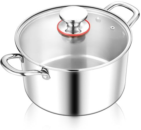 Joyfair Kochtopf, 26cm Premium 3-Lagiger Edelstahl Nudeltopf mit Glasdeckel, 6,7L Kochtopf Induktion Suppentopf zum Kochen/Braten/Suppen, Spaghettitopf für alle Herdarten Geeignet - Spülmaschinenfest