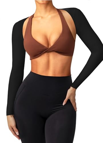 Coloquin Women Bolero Shrug Long Sleeve Open Front Workout Ballet Shrug Arm Sleeves Black S