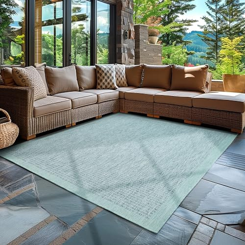 Carpettex In & Outdoor Teppich Wetterfest 160 x 230 cm Blau - Sisal Optik Balkon Teppich Waschbar, Wasserfest und Flachgewebe - Ideal als Teppich für Küche, Terrasse, Garten und Camping