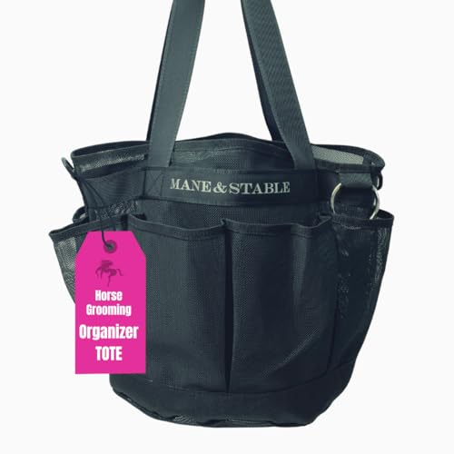 Horse Grooming Bag Hanging Tote with 8 Pockets - Lightweight Mesh Organizer for Horse Supplies, Adjustable Shoulder Strap