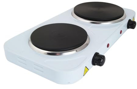 FLM SYSTEM Fornello Elettrico Da Campeggio, Fornello Elettrico 2 Piastre, 2500W, Doppia Piastra: 1000W + 1500W, Riscaldamento Rapido, Regolazione di Temperatura, Design Compatto e Portatile