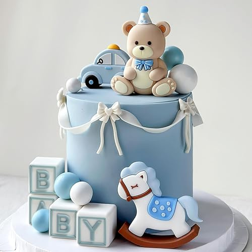 Roaring Good Time Topper per Torta Orso Blu - Decorazione per Torta a Forma di Cavallo e Orsi - Compleanno e Babyshower