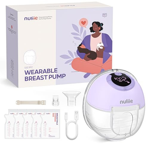 Nuliie Milchpumpe Elektrisch tragbare, 4 Modi, 9 Stufen, 24mm Flansch mit LED-Anzeige, Zusätzlich 1 Stück Flansch 18mm&21mm und Austauschbare Entenventile (1Pack, Violet)