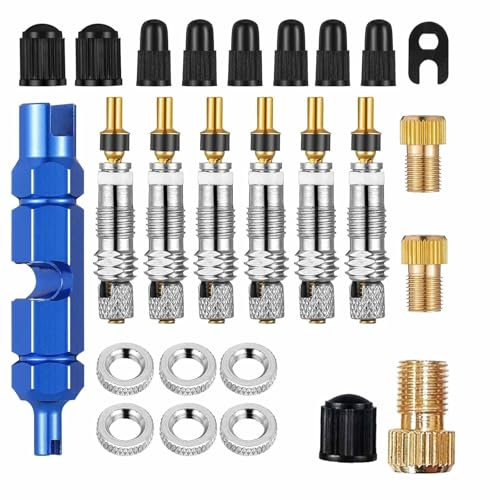 24 Stück Französisches Ventil,Fahrrad Presta Ventil mit Ventilkappen,Französisches Ventil Adapter, Ventilschlüssel für Fahrräder,Mountainbikes Austausch des Ventilkerns