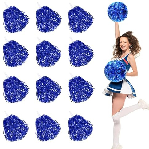 xolear 12 Pezzi Pompon da Cheerleading, Pompon da Cheerleader con Manici, Plastica Cheerleader Poms Pom per Danza, Sport Competizioni, Feste di Carnevale, Blu