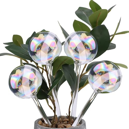 Inscrip Lot de 4 globes d'arrosage irisés transparents pour plantes, bulbes d'arrosage automatique en verre pour la maison, l'intérieur et l'extérieur, système d'irrigation automatique