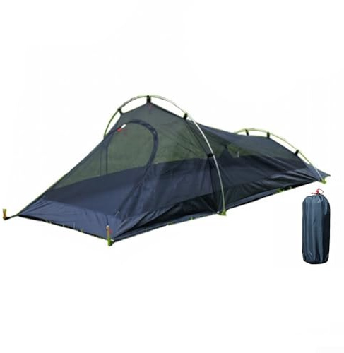 Tienda de campaña individual ligera con protección contra insectos y almacenamiento compacto para aventuras al aire libre