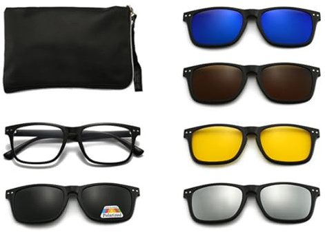 Docache – 5 clips cuadrados polarizados TR, cambio de 360°, gafas de sol magnéticas con clip para exteriores y conducción de automóviles