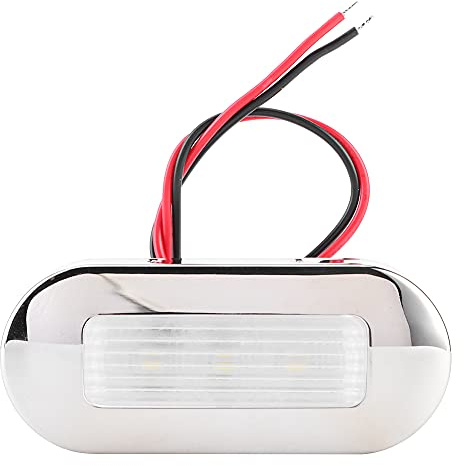 Tbest 12V DC LED Walkway Courtesy Light Oval Shape 3 Lamp Beads IP67 Marine Boat RV Stair Lighting Stainless Steel Cold White Warm Blue (cool white light)