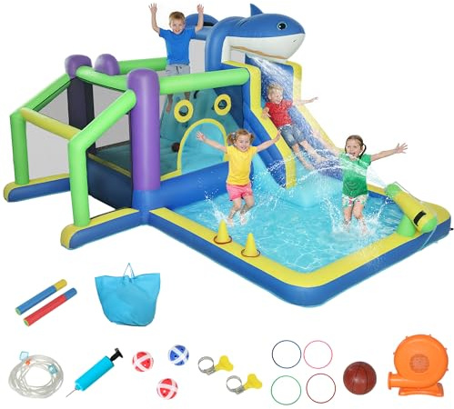AIYAPLAY 8 in 1 Grande Castello Gonfiabile Bambini 3-8 Anni 405x345x235cm