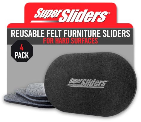 Super Sliders 4746595N Reusable XL Heavy Furniture Sliders for Hardwood Floors Felt Protectors, Grey, 4 Pack