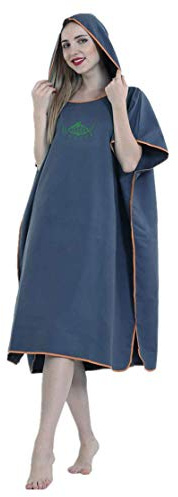 X-Labor Unisex badponcho strandhandduk mikrofiber snabbtorkande badrock poncho med huva duschhandduk simning surfing strand dykning badplats, A-mörkblå, En Storlek