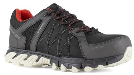 Reebok Scarpe Impermeabili a Bassa Sicurezza in Pelle Nera e Rossa con Punta in Alluminio Trail Grip S3 SRC Nero/Rosso, 44