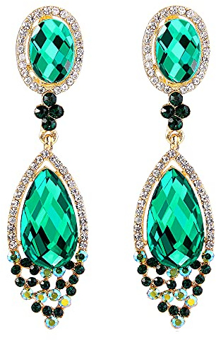 Clearine Ohrclips lang Damen Hochzeit Party Kristall Tropfen Chandelier Dangle Ohne Ohrlöcher Grün Gold Ton