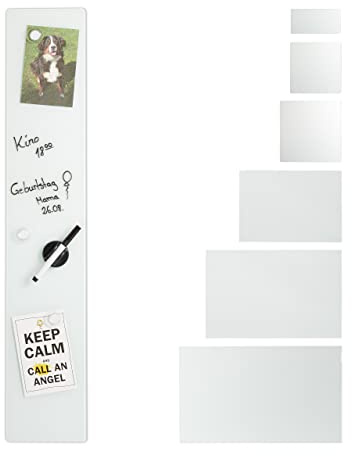 Relaxdays Magnettafel Glas, 15x80 cm, 3 Magneten, Marker, Stiftehalter, Büro & Küche, Sicherheitsglas Magnetboard, weiß