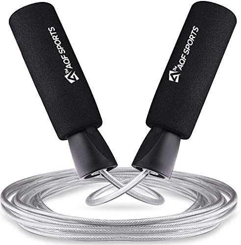 AQF Skipping Rope Speed Jump Rope Soft Foam Non-Slip Handle Tangle Free Adjustable Adult Fitness Training Cord Rapid Ball Bearing Workout & Exercise (PVC Coated Steel Rope)