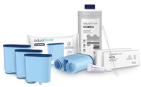 Aquafloow Rundum-Pflegeset für Kaffeevollautomaten Philips, Saeco (4x Filter, komp. mit CA6903, Entkalker 1000ml, 20 x 2g Reinigungstabletten, Reinigungsbürste, Silikonfett)