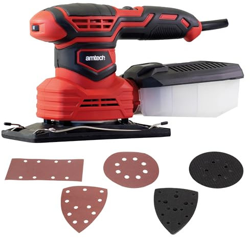 Amtech - Detail Sander for Wood with Dust Collector for a Variety of Sanding Tasks, Home DIY, Versatile 3-in-1 Electric Sanding Machine, Easy to Use with Long Reach 2.4m Cable (230V, 200W)