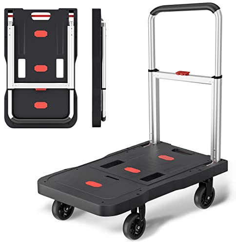 Platform Hand Truck Portable Trolly - Fully Folded Compact Push Cart, 330lbs Capacity Heavy Duty Dolly Practical Handling Tools for Household Industrial, Noise Reduction Office Moving Truck