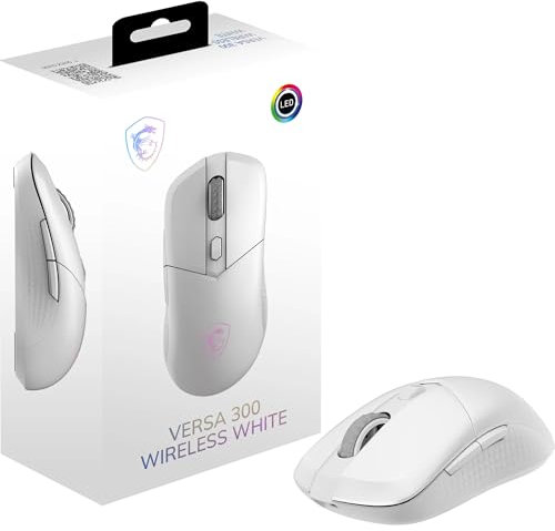 MSI VERSA 300 WIRELESS WHITE Souris Gaming - Capteur Optique 8000 DPI, taux de Rapport 1000 Hz, symétrique, Micro-switches Kailh 30M+ clics, 6 Boutons, Batt. 50h, Latence 1ms, RGB, 60g - avec/sans Fil