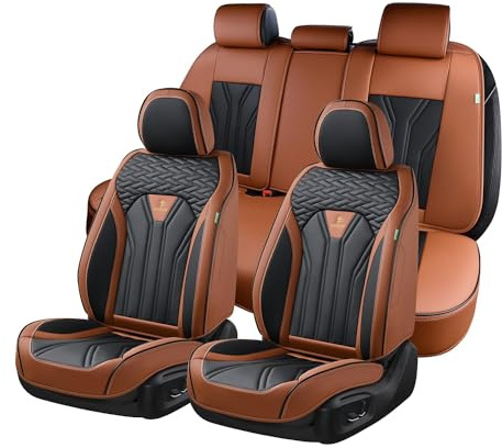 FLORICH Fundas de Asientos de Cuero, Fundas para Asientos Delanteros y Traseros, 5 Piezas Asientos para el Protector de Asientos del automóvil Universal para la mayoría de automóviles y Camiones