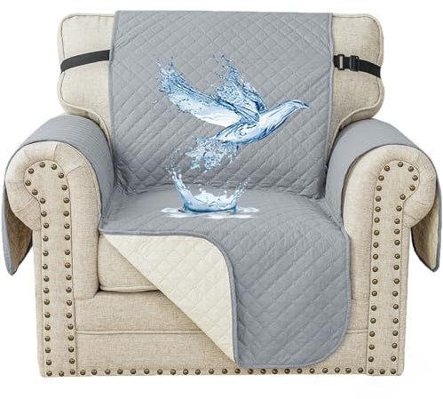 YSTELLAA Impermeable Funda Cubre Sofa 1 Plaza, Funda Sillon Antiarañazos, Antideslizante, con Bolsillos Lateral, Anti Gatos Arañazo Y Perros Mascotas, Antimanchas Lavables, Gris Claro