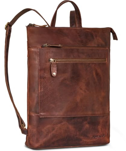 ROYALZ 'Orlando' Vintage Sac à Dos Homme Ordinateur Cuir Véritable Plat Business Laptop 15,6 Pouces Backpack Sac à Dos Travail avec de Nombreux Compartiments, Couleur:Marron Cognac Roma