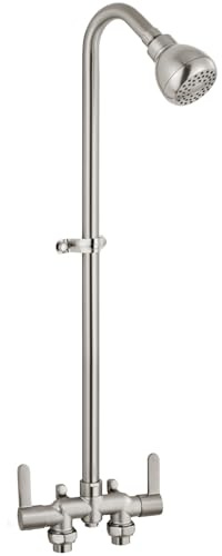 Aolemi Kit de accesorios de ducha para exteriores, sistema de grifo central de 3 pulgadas con cabezal de ducha, ducha expuesta de 2 asas, con válvula de mezcla de latón, níquel cepillado