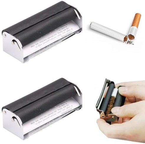 Tabakroller,Cigarette Machine,70mm Zigarettenroller,2 PCS Zigaretten Drehmaschine,Joint Drehmaschine,2 in 1 Zigarettenstopfmaschine,Cigarette rolling machine,FüR Drehtabak Männer Geschenk,Schwarz