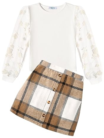 Arshiner Niñas Ropa Conjuntos Elegante Suéter con Falda Conjunto Niños Otoño Invierno A cuadros Ocio Moda Dos Piezas Ropa Conjuntos para Niñas 5-13 Años