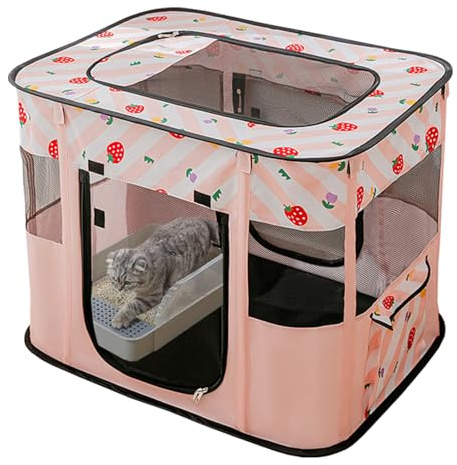 Portable Pet Cat Playpen,Cat Cages Indoor Collapsible Dog Crates Tent Kennel Playpen for Dogs Cat and Rabbit Travel Dog Playpen Indoor & Outdoor (Small（27.6 L x 21.7 W x 17.7 H）, Pink)