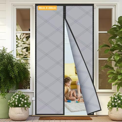 Sylken Thermal Door Curtain 200 X 90cm,Thickened Windproof Waterproof Door Covers Oxford Cloth with Polyester Cotton Warm Winter, Windproof Soundproofing Front Door Curtain for Winter, Grey