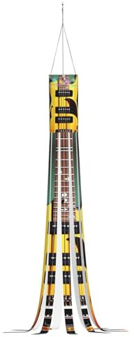 Guitarra, bajo, música, instrumentos musicales, impresión de Halloween, calcetín de viento, temática de fantasma, decoración al aire libre, 59 pulgadas