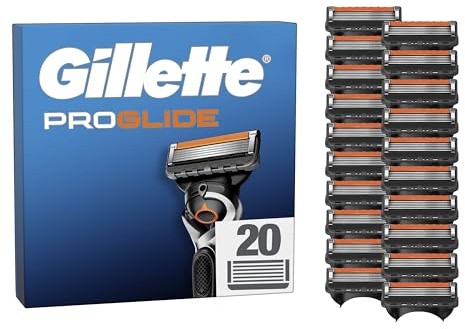 Gillette Proglide Rasierklingen, 20 Original Ersatzklingen für Herren — 2X Gleitstreifen vor und nach Den Klingen und Everglide Gleitstreifen für Unglaubliche Gründlichkeit und Komfort