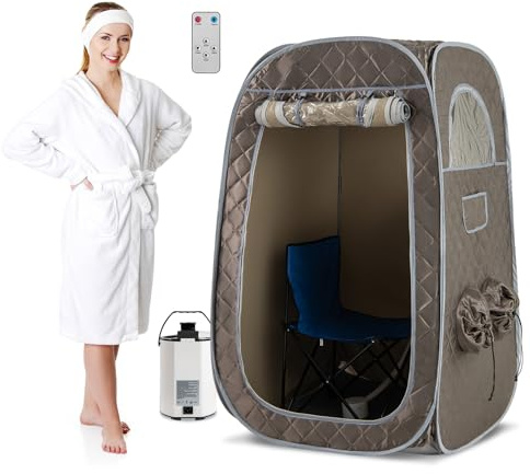 HOMFME Portable Steam Sauna, Full Size Home Personal Sauna Tent with 3L 1000W Steamer, Remote Control, Folding Chair, Foot Massager Board, Foldable Full Body Steam Spa (Gray)