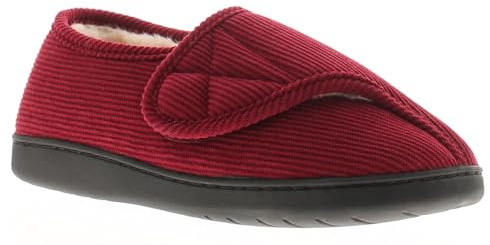 Dr Keller Wide Fit Women's Slippers - Slip-On Diabetic Slippers Women Boasting Warmth & Comfort with Touch Close Fastening, Fur Lining & Cushioned Insole Burgundy 4 UK