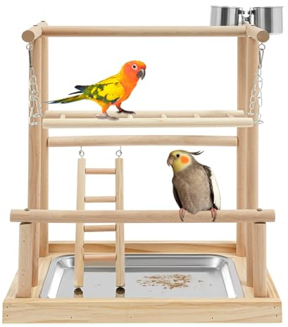 Parco giochi per pappagallo, Parco giochi per uccelli 3 livelli Parco giochi con altalena e ciotole in acciaio inox per parrocchetti, parrocchetti, ninfa, accessori gabbia per uccelli