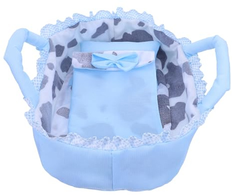 OFFSCH Reborn Baby Dolls Bassinet for 35cm Babydoll - Handheld Doll Crib Bed Carrier with Pillow/Blanket for Dollhouse Scene DIY Kids Pretend Play 13.8x9x3.9Inches Blue
