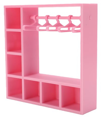Omquot Doll Clothes Closet, Mini Doll Wardrobe Set with 10 Hangers for Clothes Storage, Open Shelves for Hats Backpacks Shoes, Accessories Display Box (Pink) (Pink)