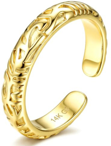 Morfetto 14K Gold Filled Toe Ringar för Kvinnor Justerbar Öppen Pinky Ringar Stort Band CZ Tre Rader Guld Toe Ringar Fotsmycken