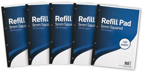 SUMMIT A4 Refill Pad, 5 mm Squared Paper, Side Bound, 160 Page, Pack of 5