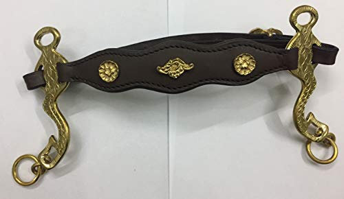Hackamore Brass Engraved Genuine Brown Leather and Golden Hardware Stainless Steel