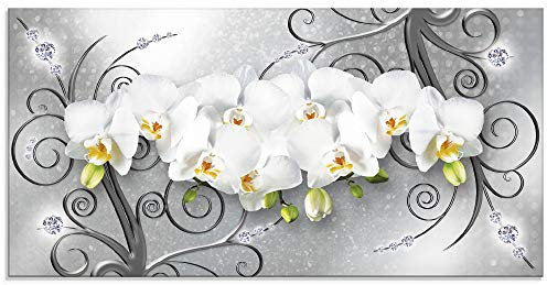 ARTland Wanddeko Glasbilder Wandbild Glas Bild einteilig 100x50 cm Querformat Abstrakt Blumen Orchideen Blüten Kunst Weiß U1QV
