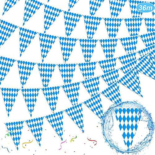 36m Oktoberfest Decorazione,Oktoberfest Banner,Bandiera di Oktoberfest,Oktoberfest Decorazione Bavarese,Triangle Banner Azzurro Bianco Bandierine,Forniture per Octoberfest Feste