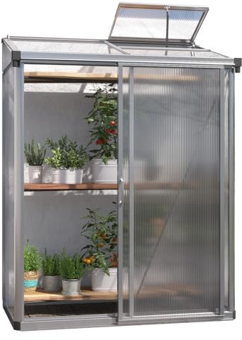 GFP Gewächshaus Anlehngewächshaus Adena 12 aus Alu - 151x77 cm - 10 mm Polycarbonat Doppelstegplatten Transparent