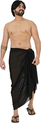 LA LEELA Men's Casual Vacation Sarong Pareo Wrap One Size Black Solid