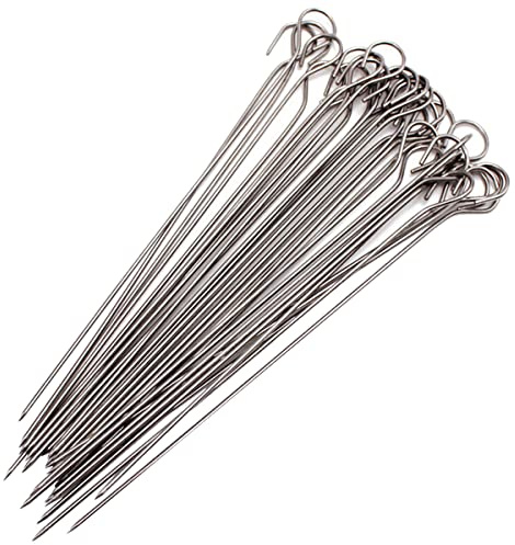 LKXHarleya 50pcs Stainless Steel Barbecue Skewers Roast Goose Needles Poultry Lacers BBQ Skewers for Grilling Trussing Turkey Kabob, 2.5mmx20cm